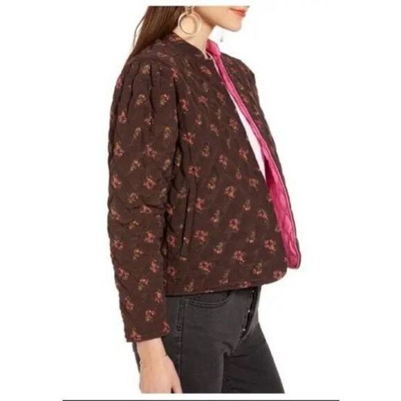 Something Navy Womens Brown Pink Reversible Cropped Quilted Jacket Size Small - Picture 2 of 11